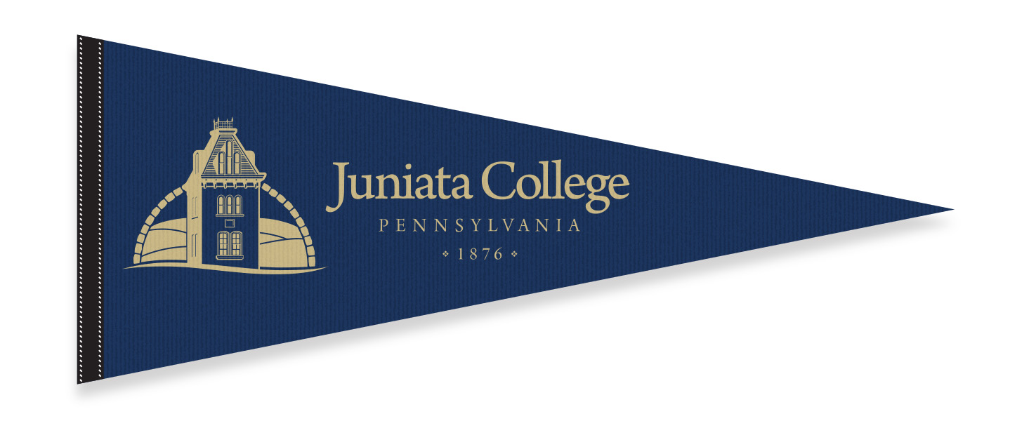 juniata college pennant in blue and gold