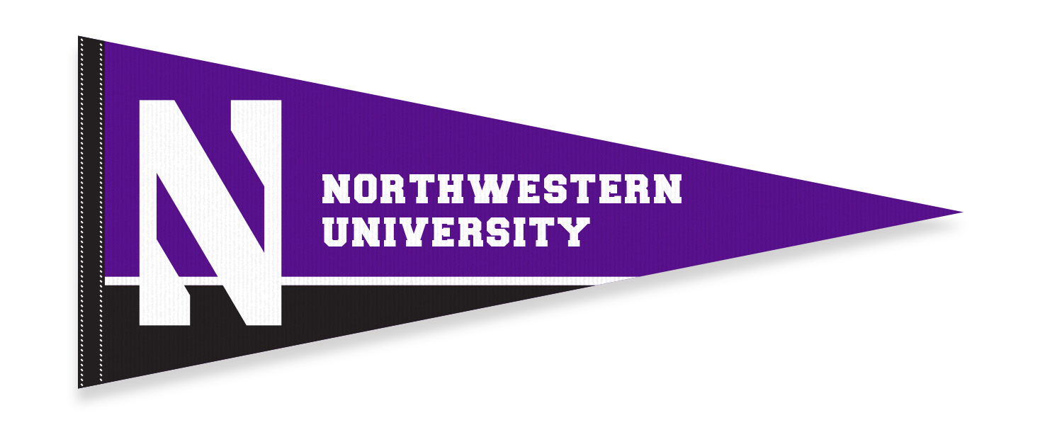 northwestern pennant in purple, black, and white