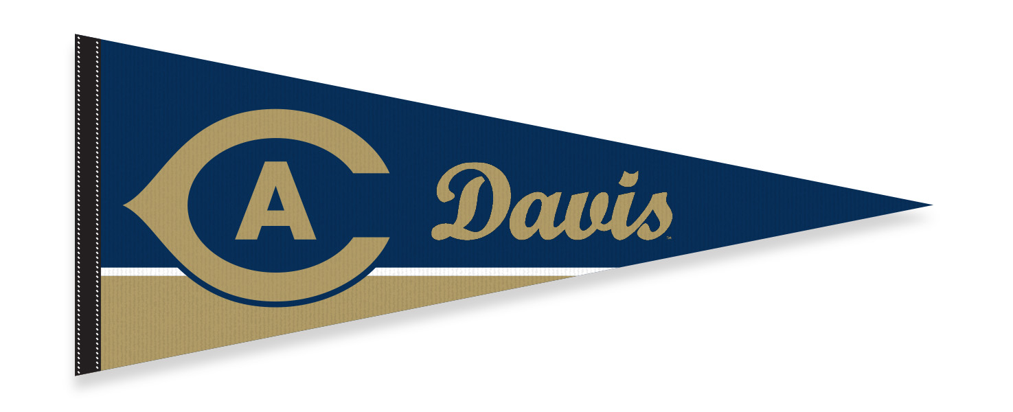 uc davis pennant in blue, gold, and white