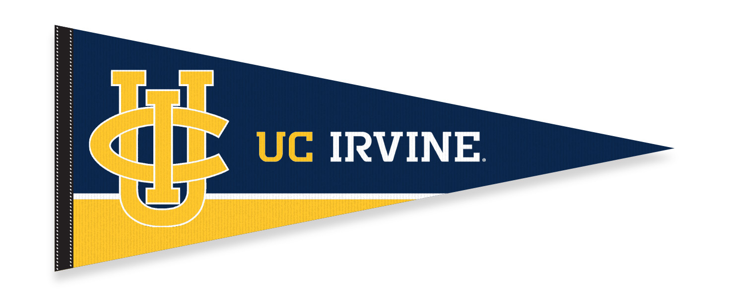 uc irvine pennant in blue, yellow, and white